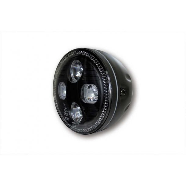 Highsider ATLANTA 5 3/4 tomme LED forlygte, sort/chrom side/bundmonteret, E-mrket