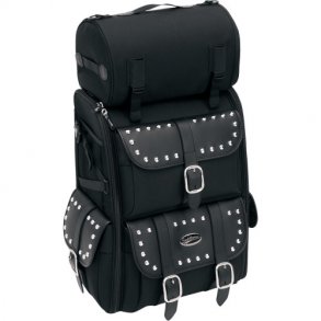Saddlemen S3500S DeLuxe SissyBar MC bag expandable, med nitter, stor MC taske