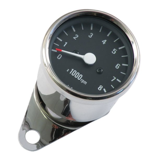 Mini mekanisk omdrejningstller. 8000 RPM. Chrome