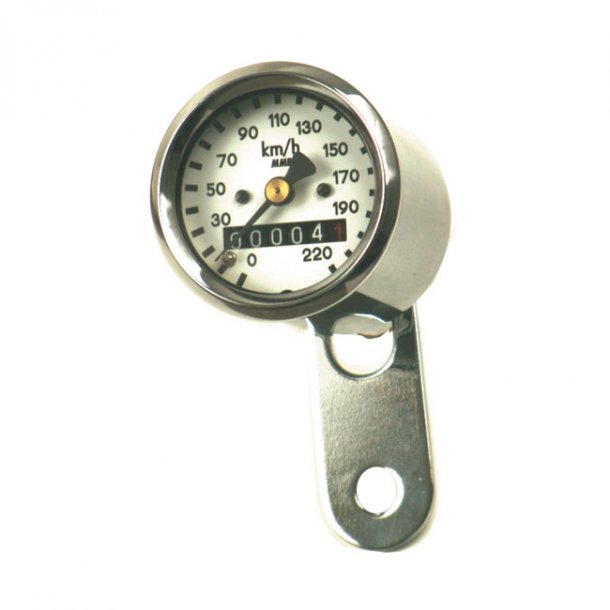 Ultra Mini mekanisk MC Speedometer, sort eller chrom hus, kun 48 mm diameter