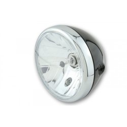 Forlygte Reno 7" i blank sort metal hus. H4 prisme og positionslys  montering 8 mm bolt E-godkendt