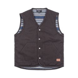 Brixton Anchor Vest, sort/bl, canvas bomuld, vendbar, fed Cafe/Bobber vest