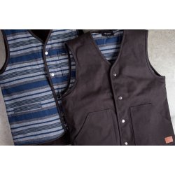 Brixton Anchor Vest, sort/bl, canvas bomuld, vendbar, fed Cafe/Bobber vest